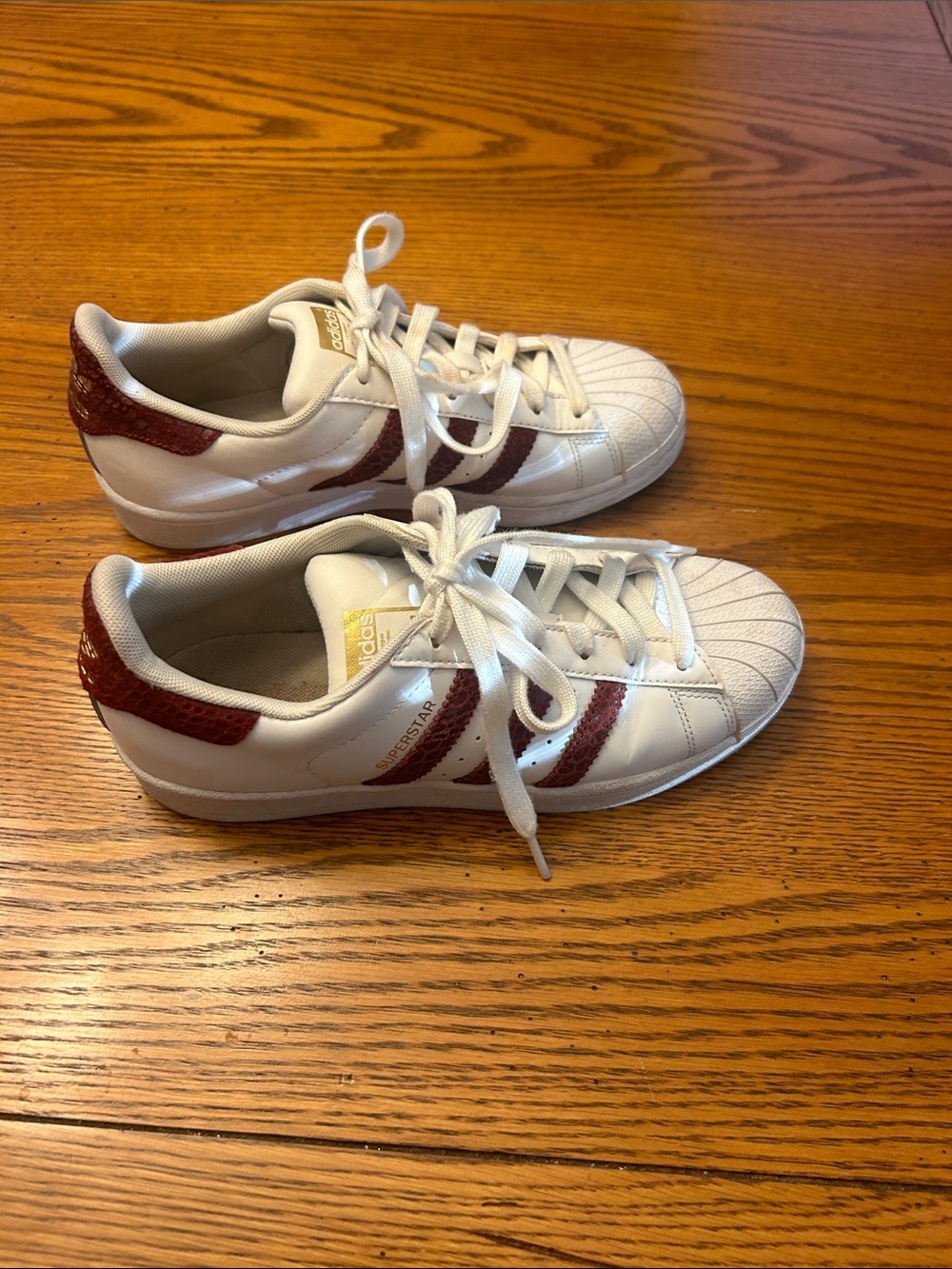 adidas Kids White Sneakers with Red Stripes
